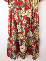 Lade das Bild in den Galerie-Viewer, *Leinen* Kleid 80s Rosen Rostrot (S)
