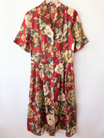 Lade das Bild in den Galerie-Viewer, *Leinen* Kleid 80s Rosen Rostrot (S)
