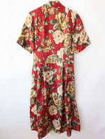 Lade das Bild in den Galerie-Viewer, *Leinen* Kleid 80s Rosen Rostrot (S)
