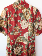 Lade das Bild in den Galerie-Viewer, *Leinen* Kleid 80s Rosen Rostrot (S)
