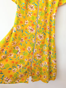 Kleid 90s Blumen Print Gelb Pink (S-M)