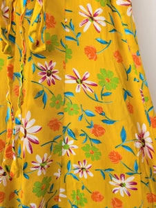 Kleid 90s Blumen Print Gelb Pink (S-M)