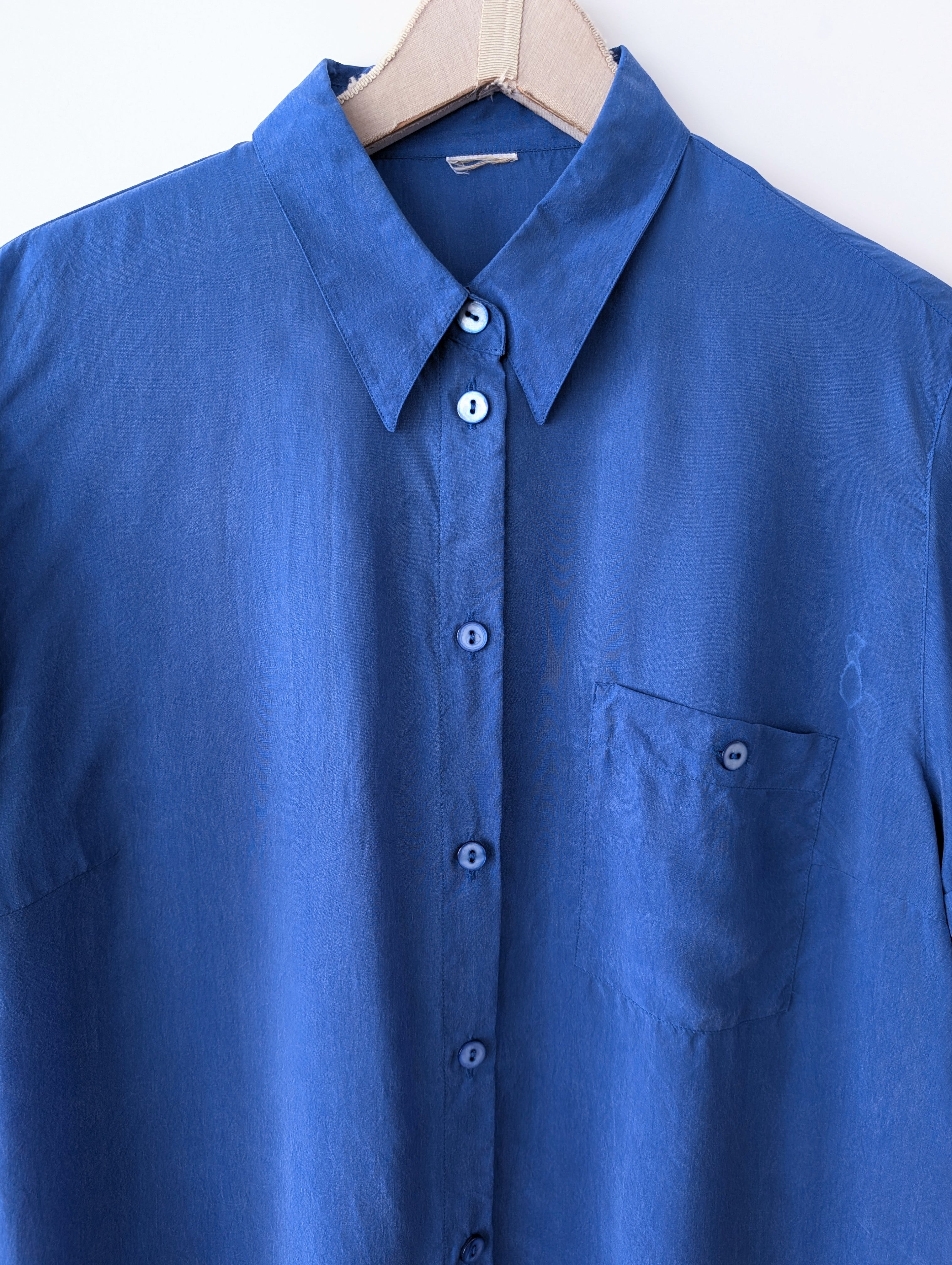 *Kupferseide* Bluse Azurblau Premium Basic (L-XL)