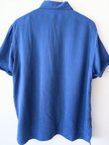 *Kupferseide* Bluse Azurblau Premium Basic (L-XL)