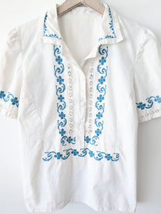 *Leinen* RARE Bluse Folklore Handmade Stickerei (M-L)
