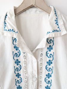 *Leinen* RARE Bluse Folklore Handmade Stickerei (M-L)