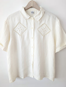 *Leinen* Bluse Bohemian Lochspitze Creme (M-L)