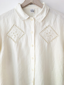 *Leinen* Bluse Bohemian Lochspitze Creme (M-L)