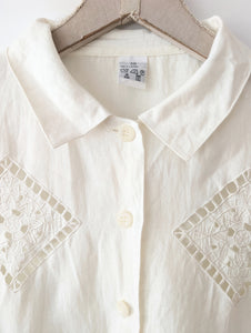 *Leinen* Bluse Bohemian Lochspitze Creme (M-L)