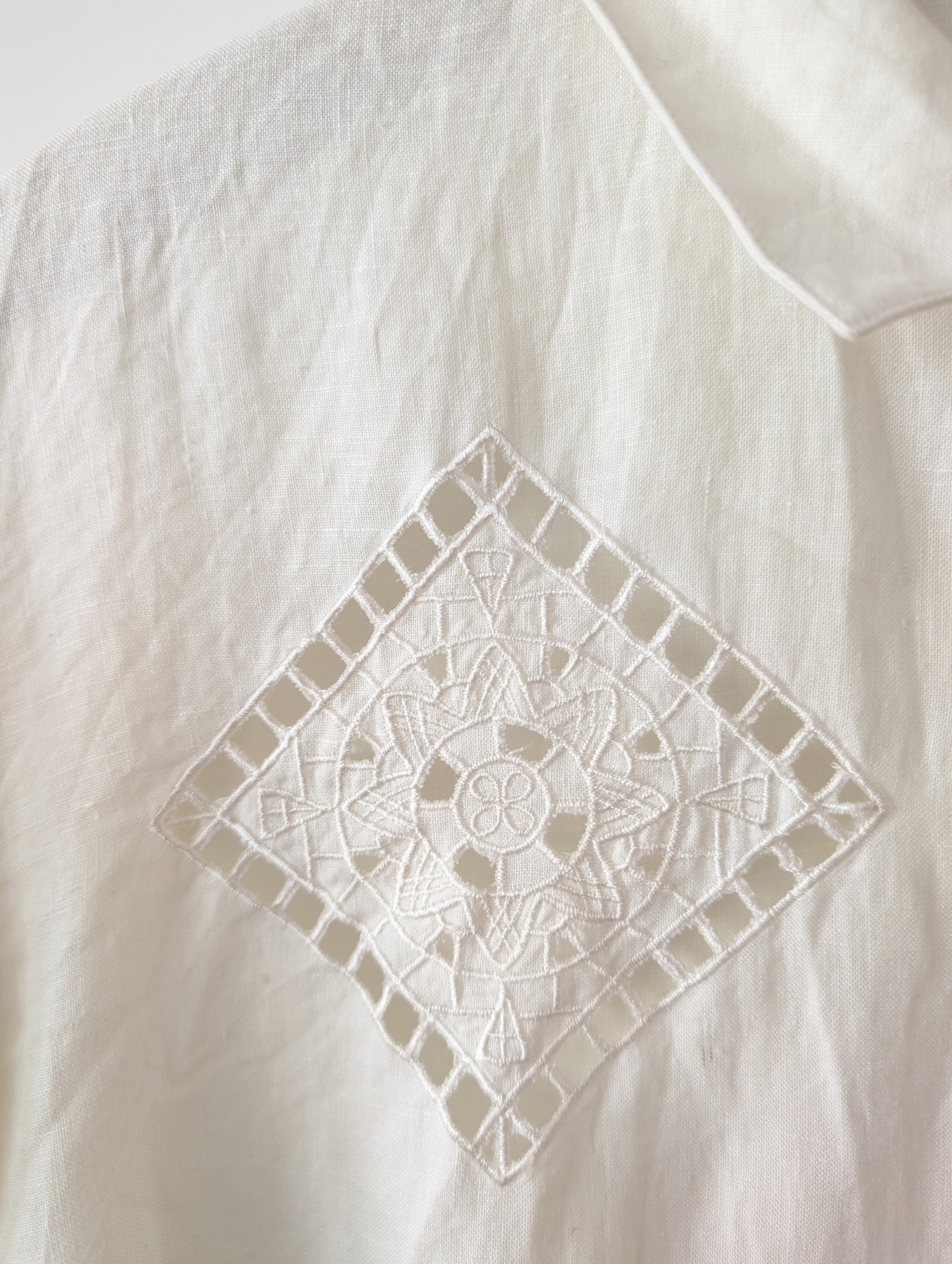 *Leinen* Bluse Bohemian Lochspitze Creme (M-L)