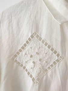 *Leinen* Bluse Bohemian Lochspitze Creme (M-L)