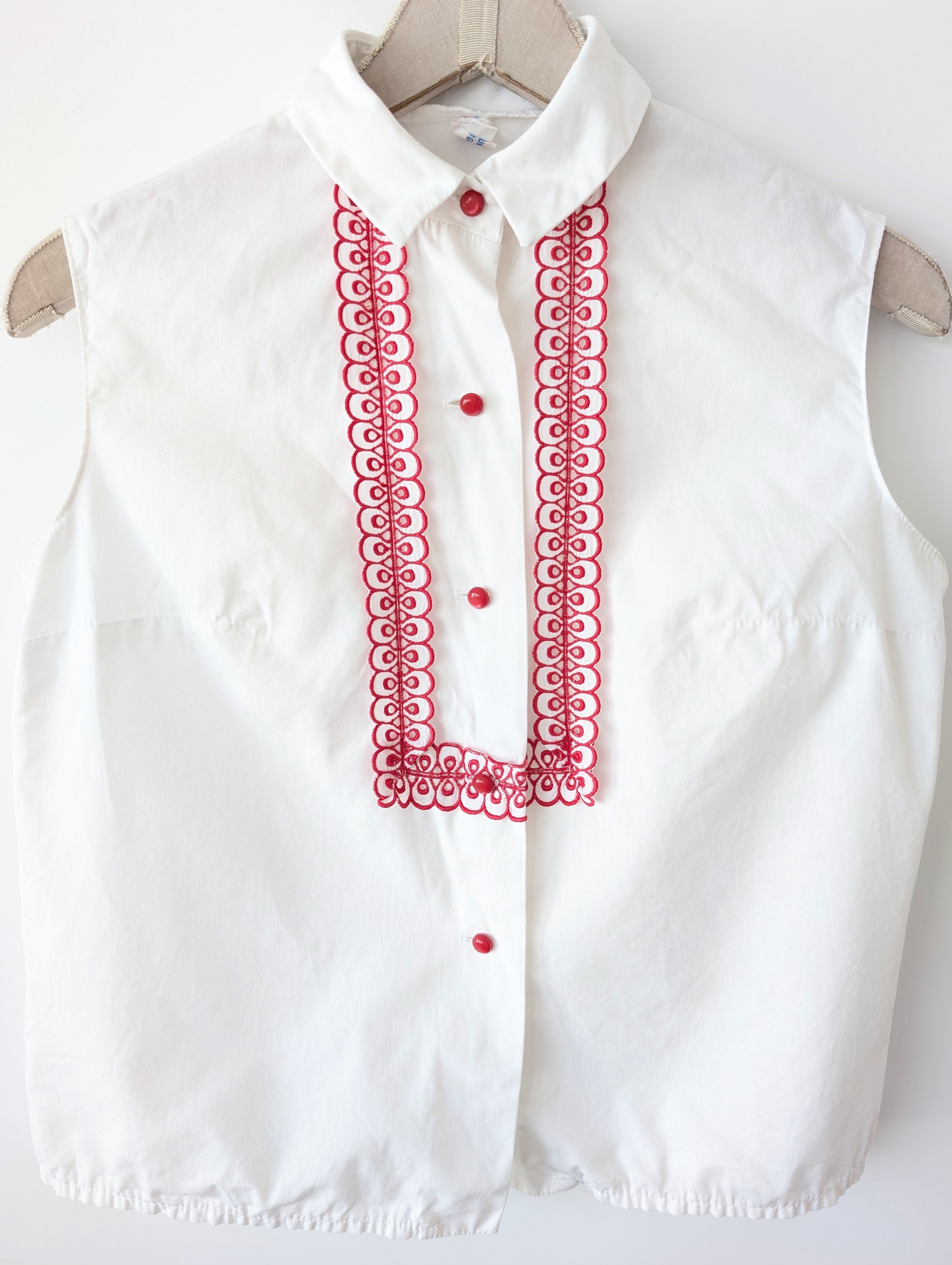 Bluse 70s Lochspitze Bordüre Rot (M-L)