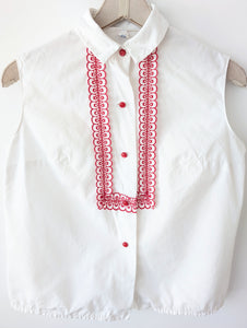 Bluse 70s Lochspitze Bordüre Rot (M-L)