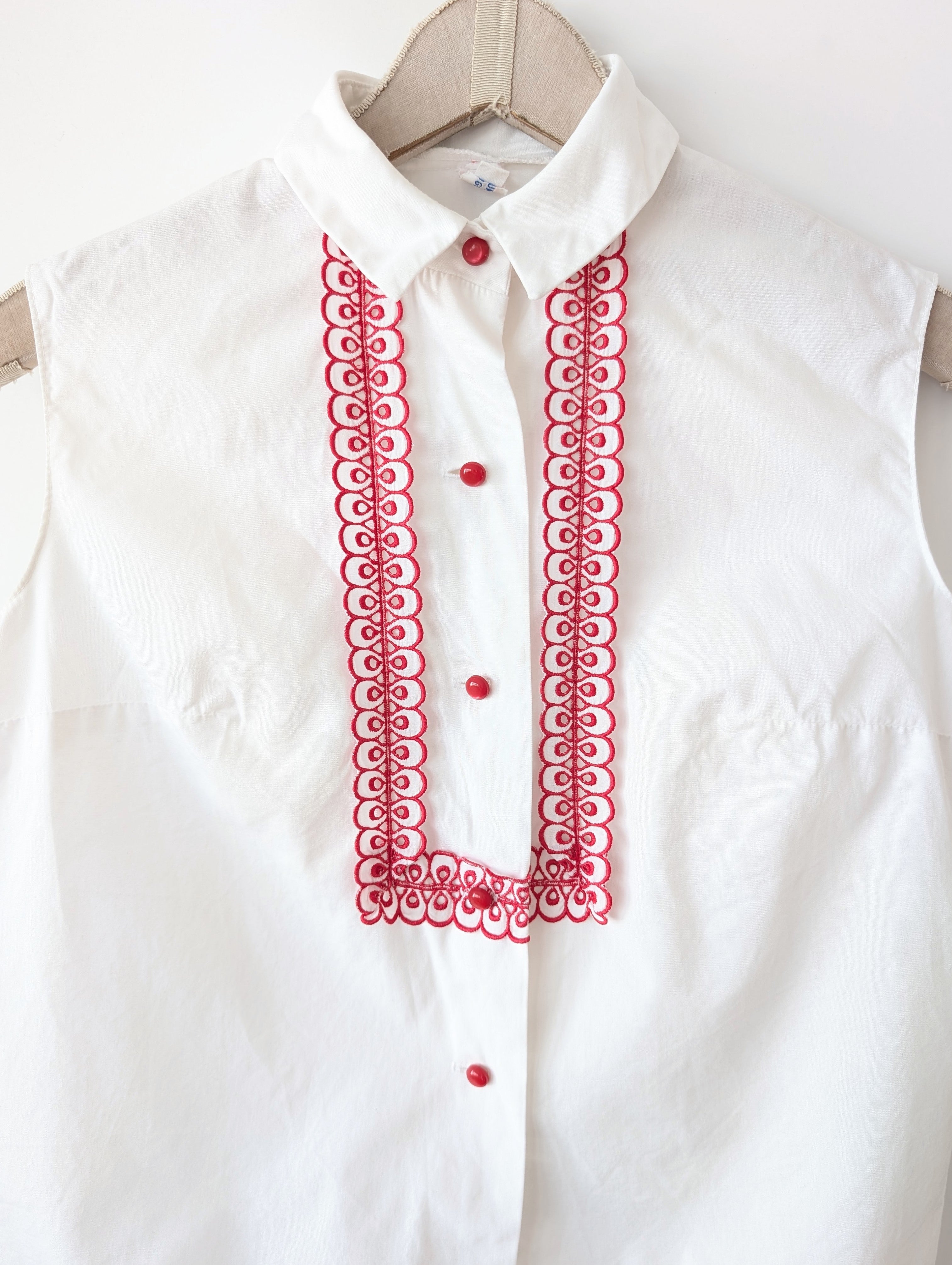 Bluse 70s Lochspitze Bordüre Rot (M-L)