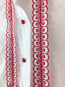 Bluse 70s Lochspitze Bordüre Rot (M-L)