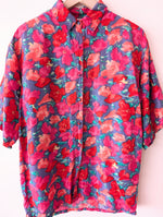 Lade das Bild in den Galerie-Viewer, *Seide* Bluse Blumen Flieder Pink (M-L)

