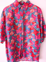 Lade das Bild in den Galerie-Viewer, *Seide* Bluse Blumen Flieder Pink (M-L)
