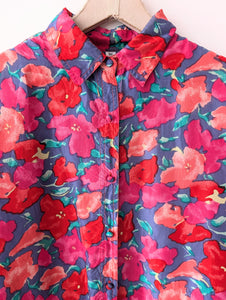 *Seide* Bluse Blumen Flieder Pink (M-L)