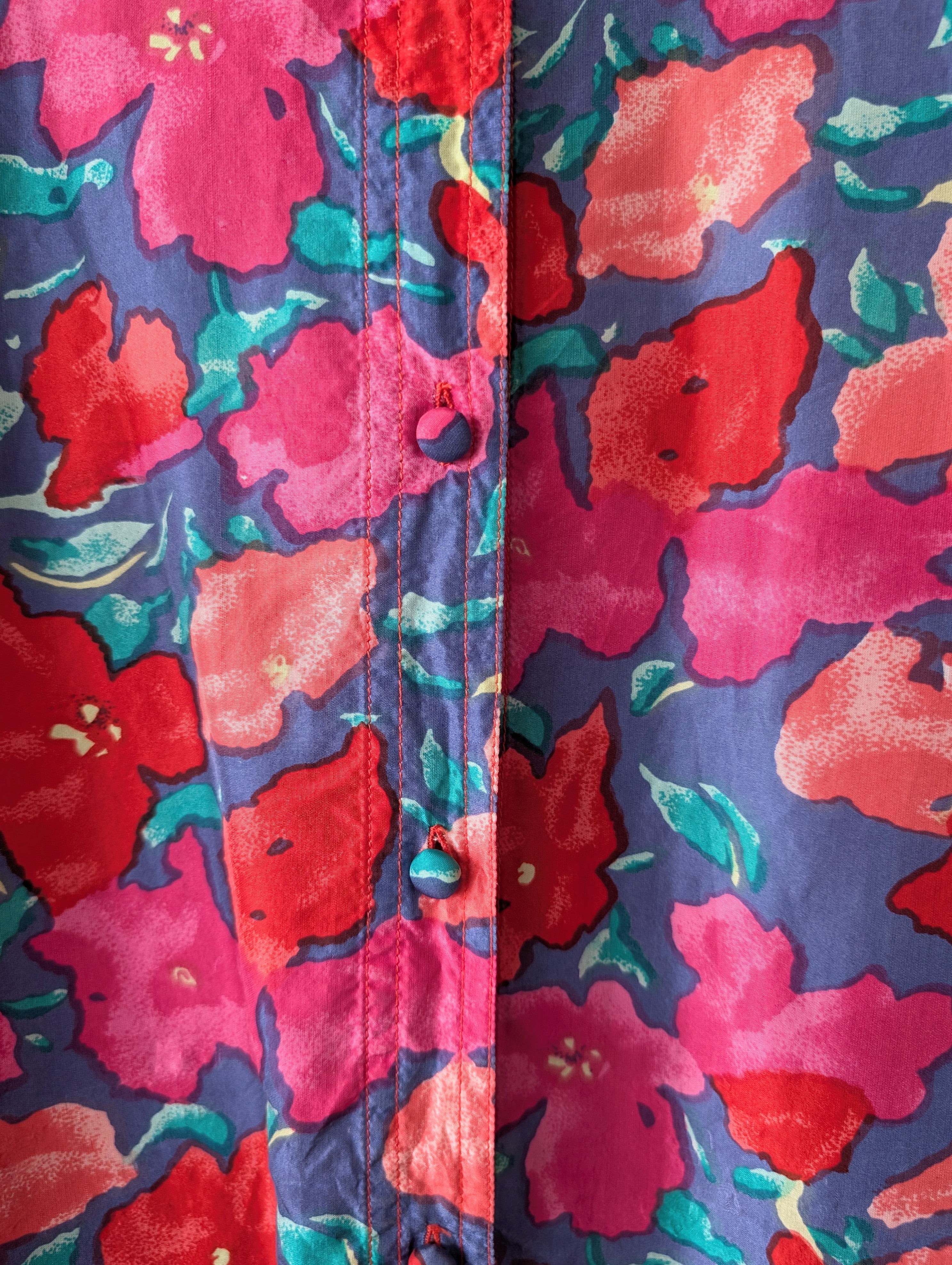 *Seide* Bluse Blumen Flieder Pink (M-L)
