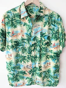 Hemd 80s Hawaii Palmen Print (M-L)