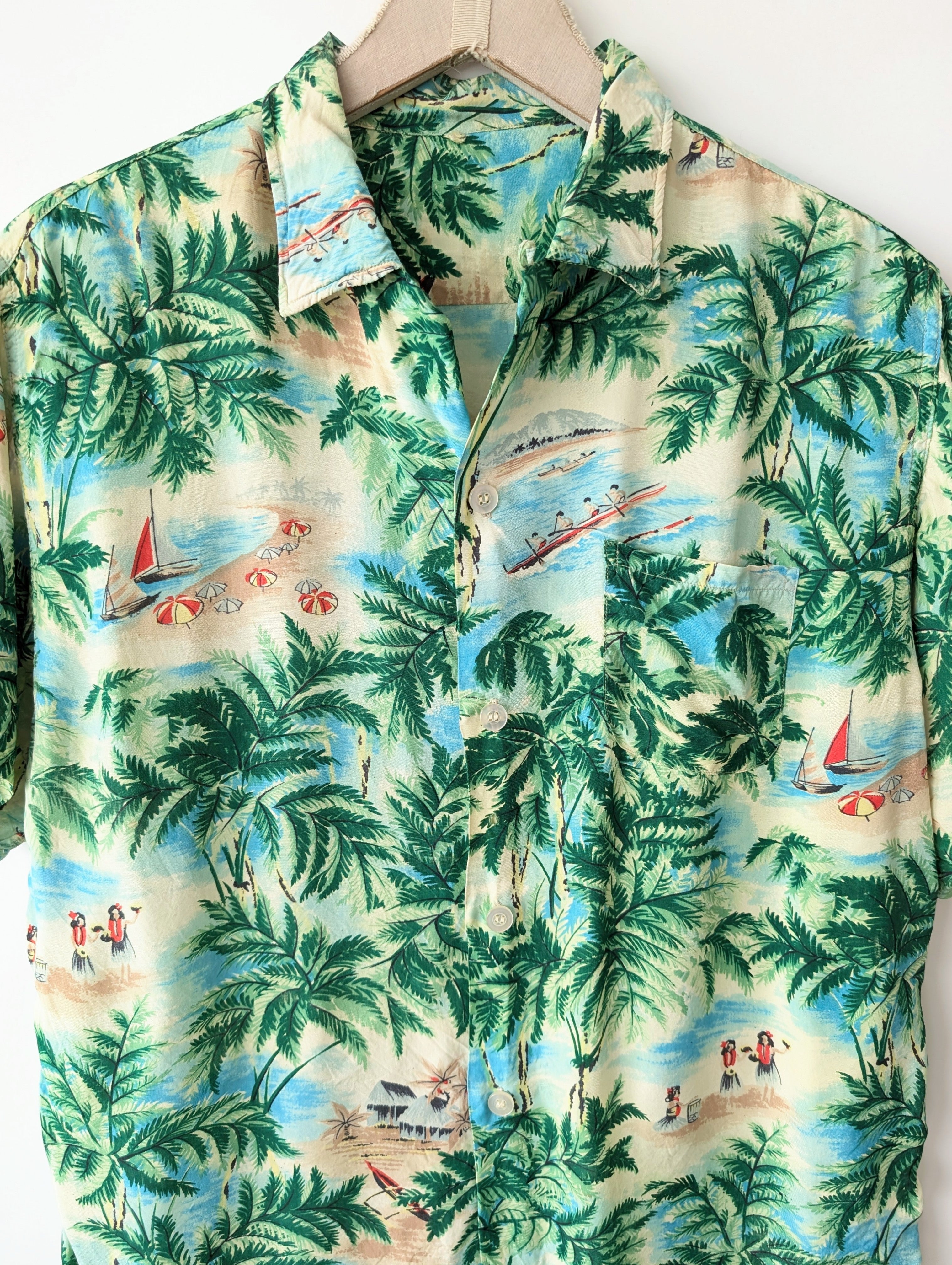 Hemd 80s Hawaii Palmen Print (M-L)