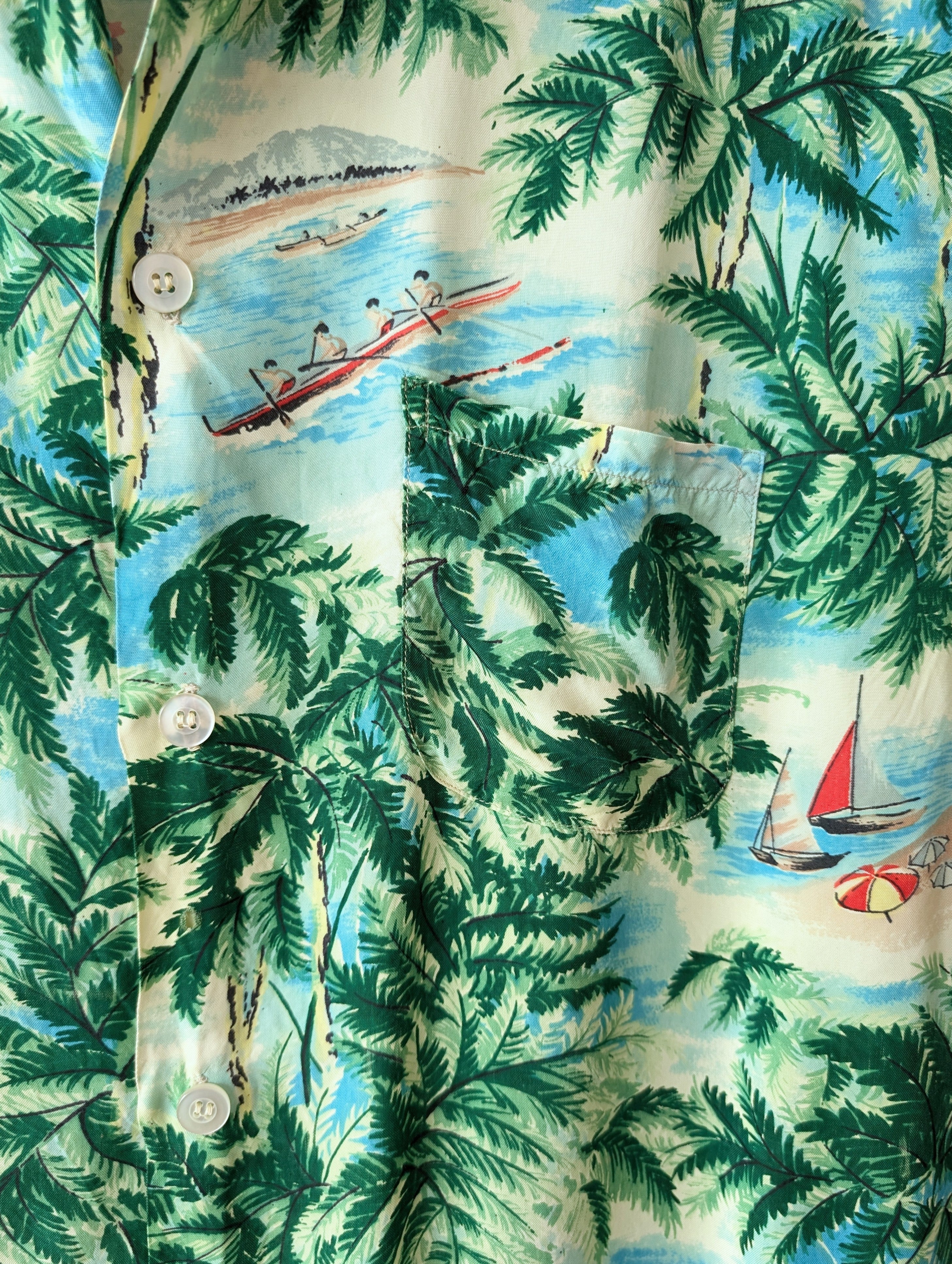 Hemd 80s Hawaii Palmen Print (M-L)