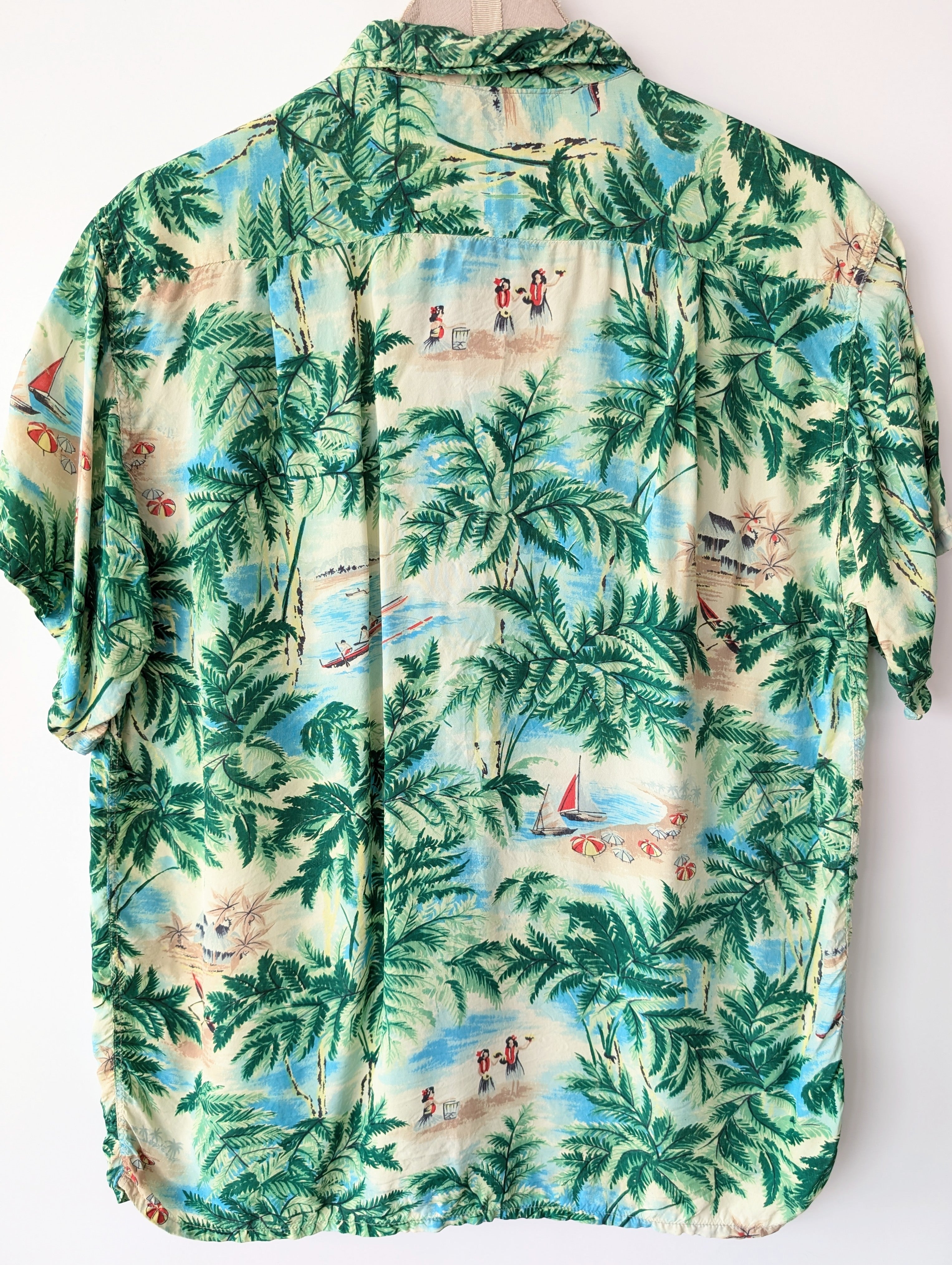 Hemd 80s Hawaii Palmen Print (M-L)