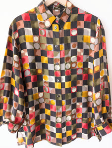 *Kupferseide* Bluse 80s Geo Art Print (XL)