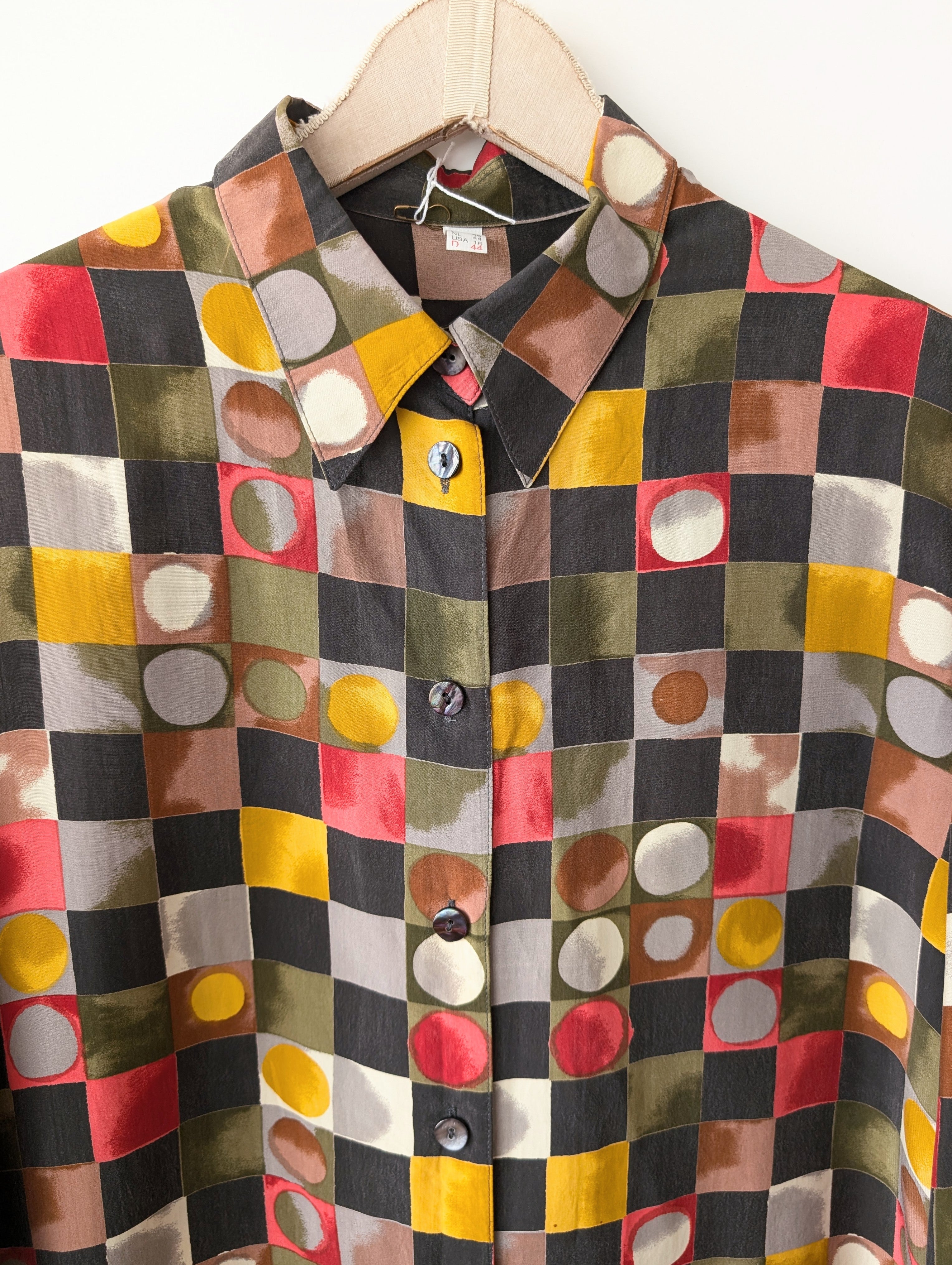 *Kupferseide* Bluse 80s Geo Art Print (XL)