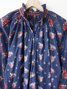 Bluse 70s Ballonärmel Rosen Print (M-L)