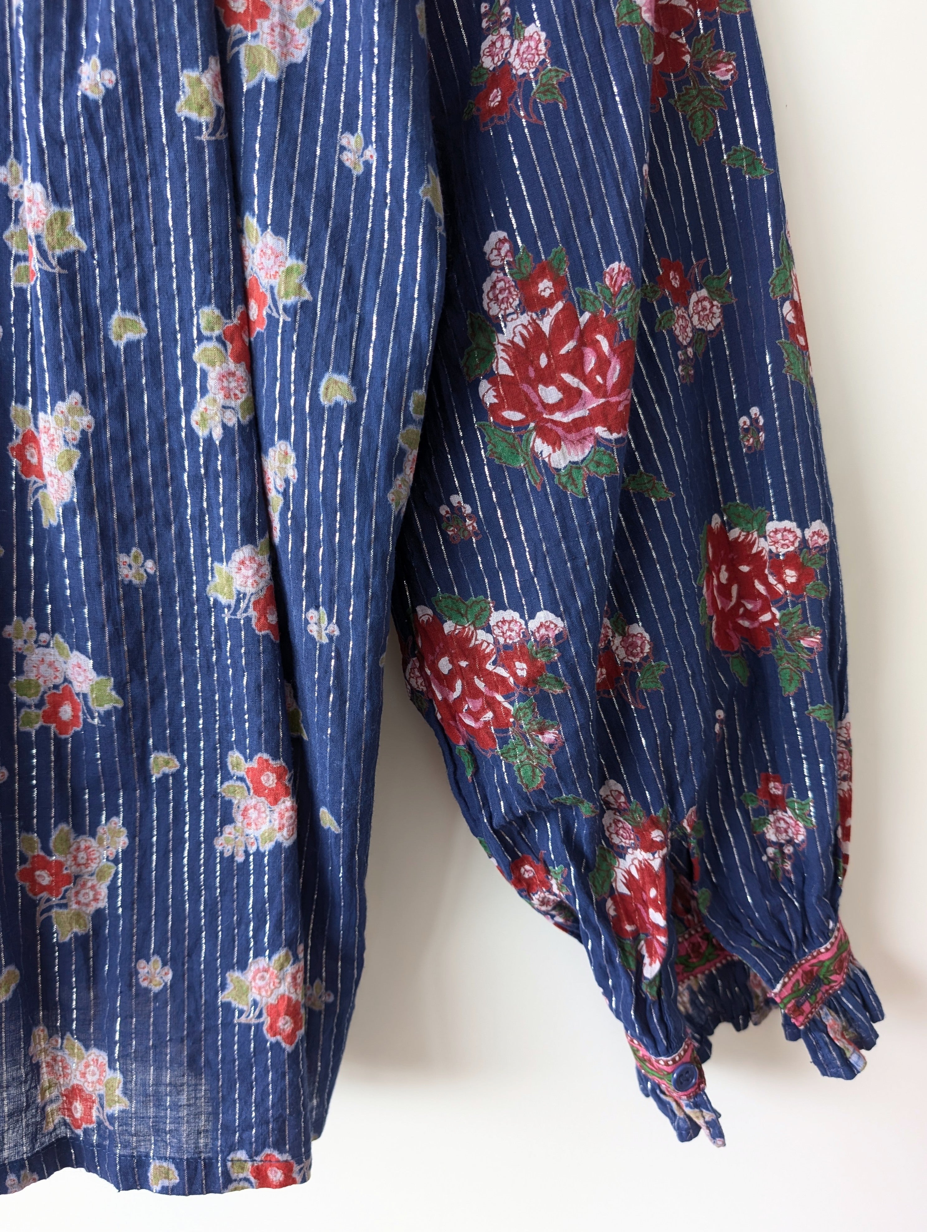 Bluse 70s Ballonärmel Rosen Print (M-L)