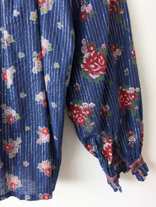Bluse 70s Ballonärmel Rosen Print (M-L)