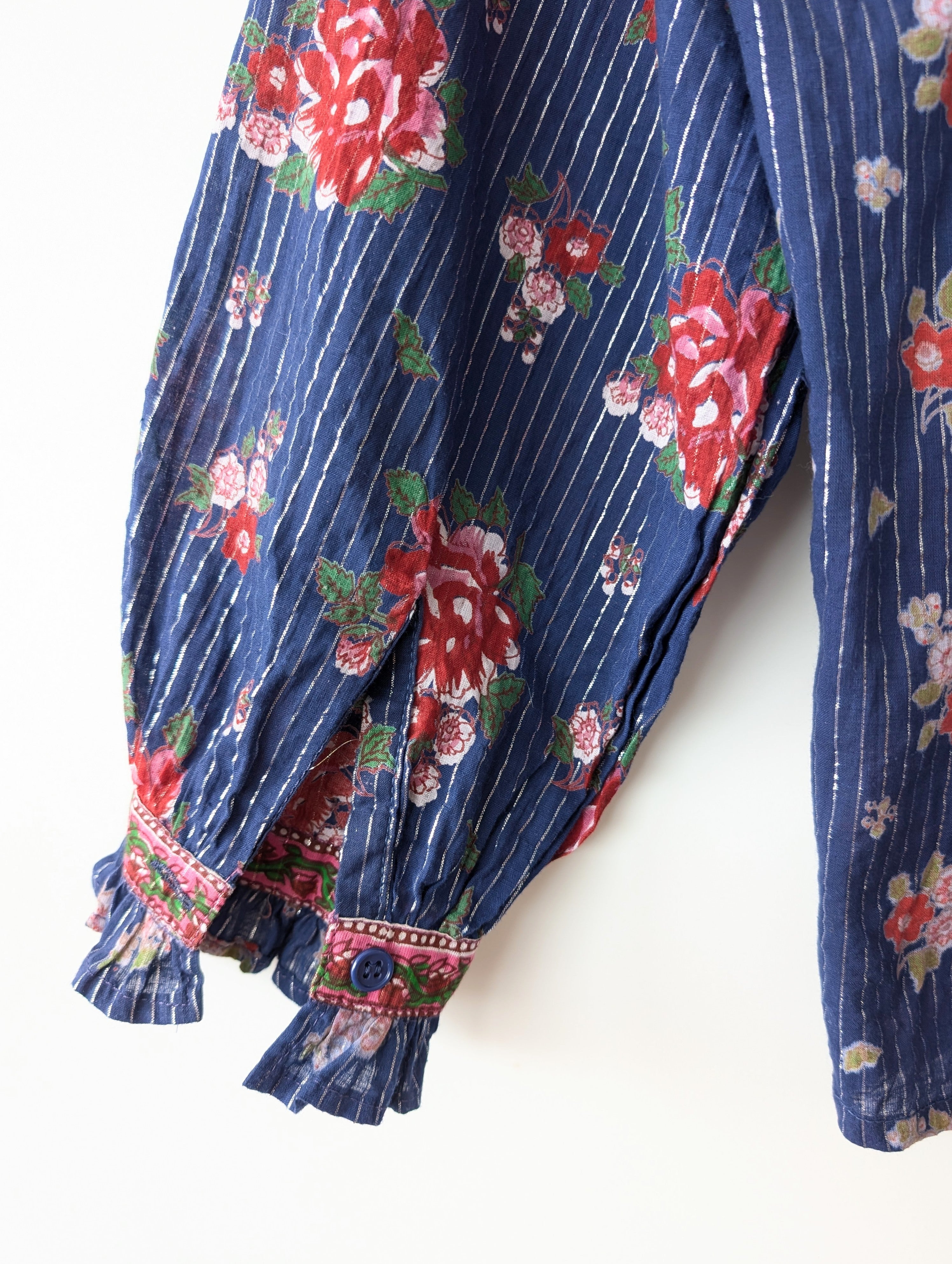 Bluse 70s Ballonärmel Rosen Print (M-L)