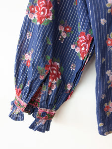 Bluse 70s Ballonärmel Rosen Print (M-L)