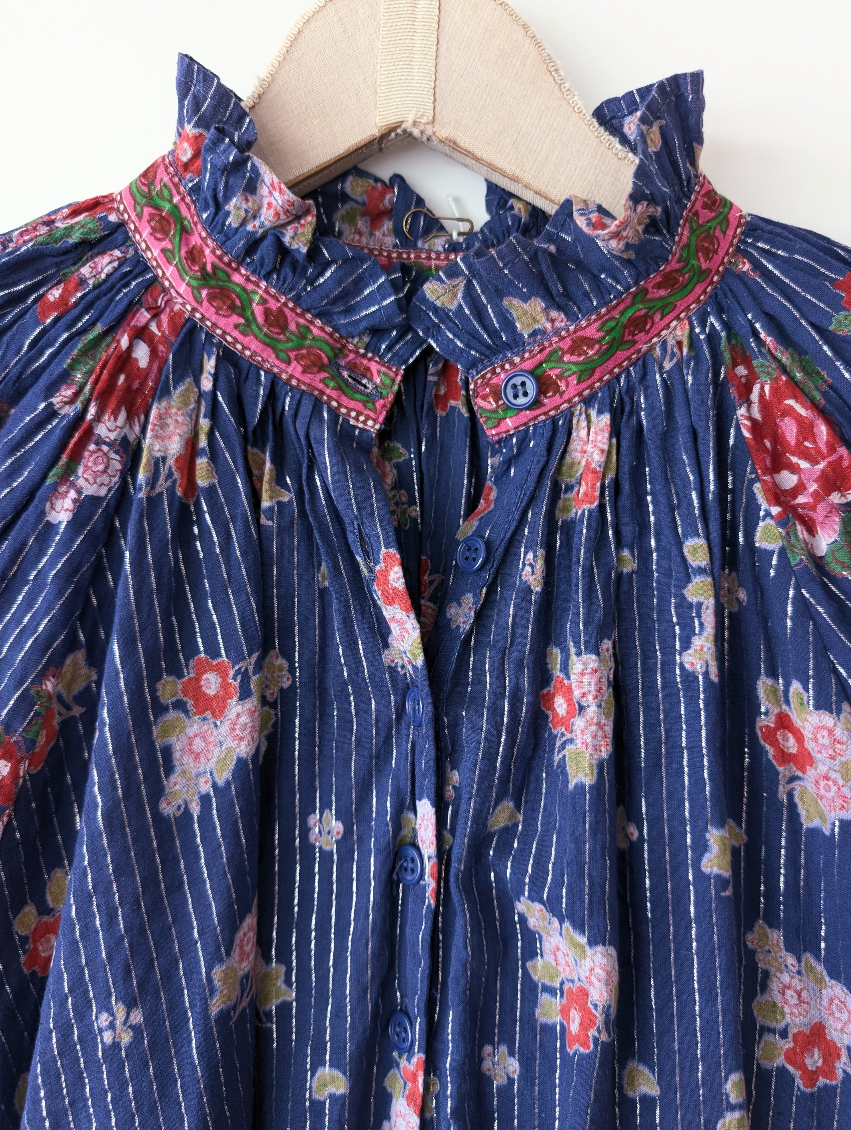 Bluse 70s Ballonärmel Rosen Print (M-L)