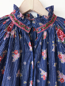 Bluse 70s Ballonärmel Rosen Print (M-L)