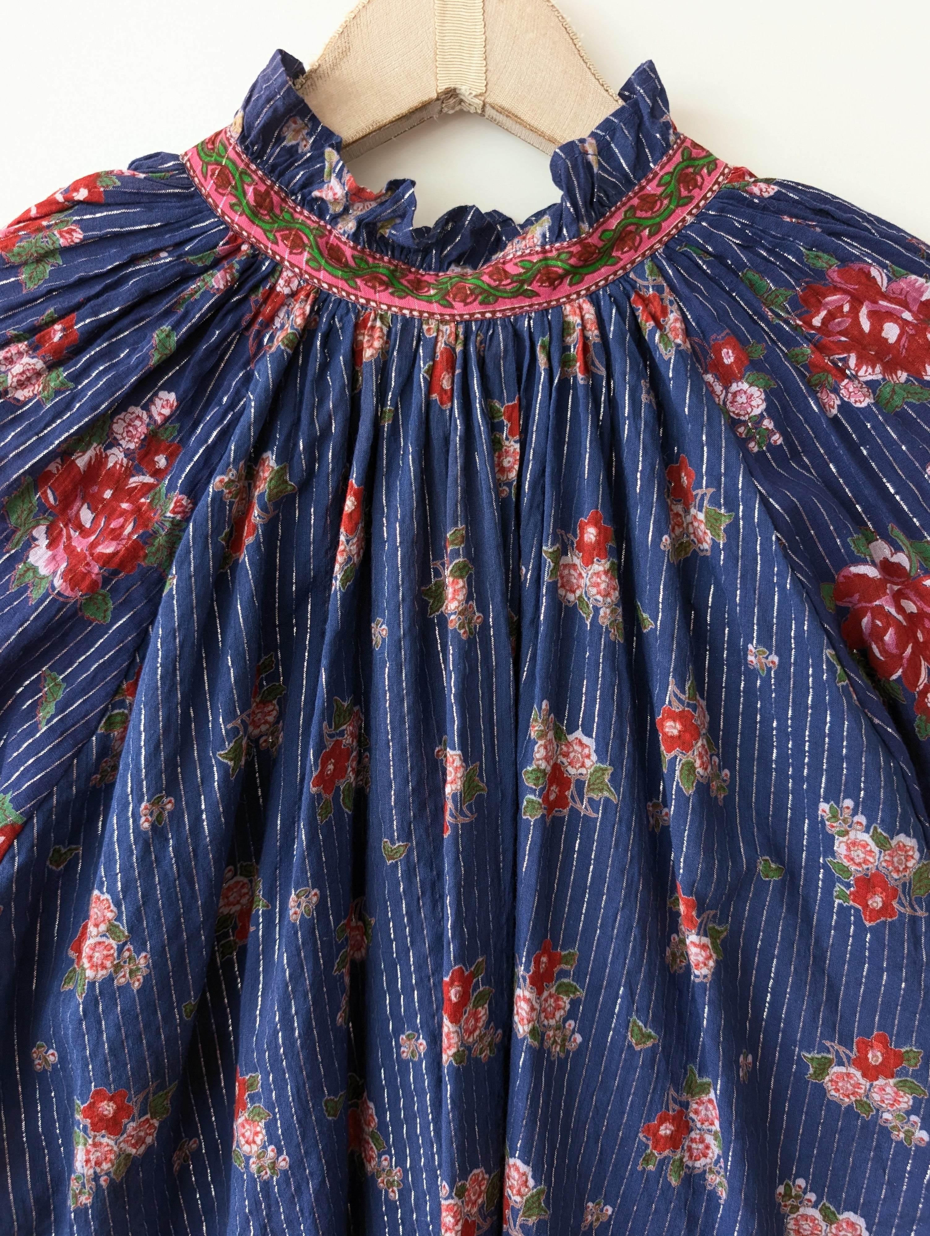 Bluse 70s Ballonärmel Rosen Print (M-L)