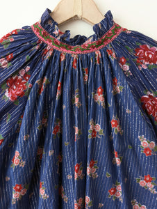 Bluse 70s Ballonärmel Rosen Print (M-L)