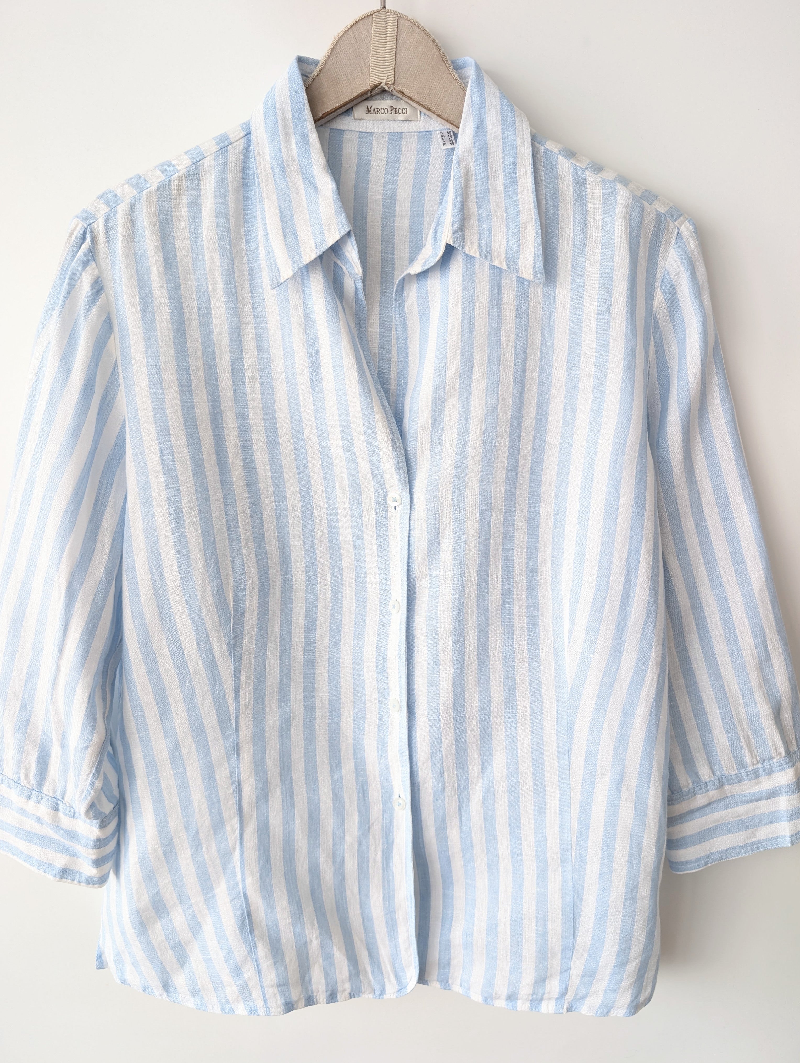 *Leinen* Bluse Premium Basic Nadelstreifen Blau (L)