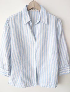 *Leinen* Bluse Premium Basic Nadelstreifen Blau (L)