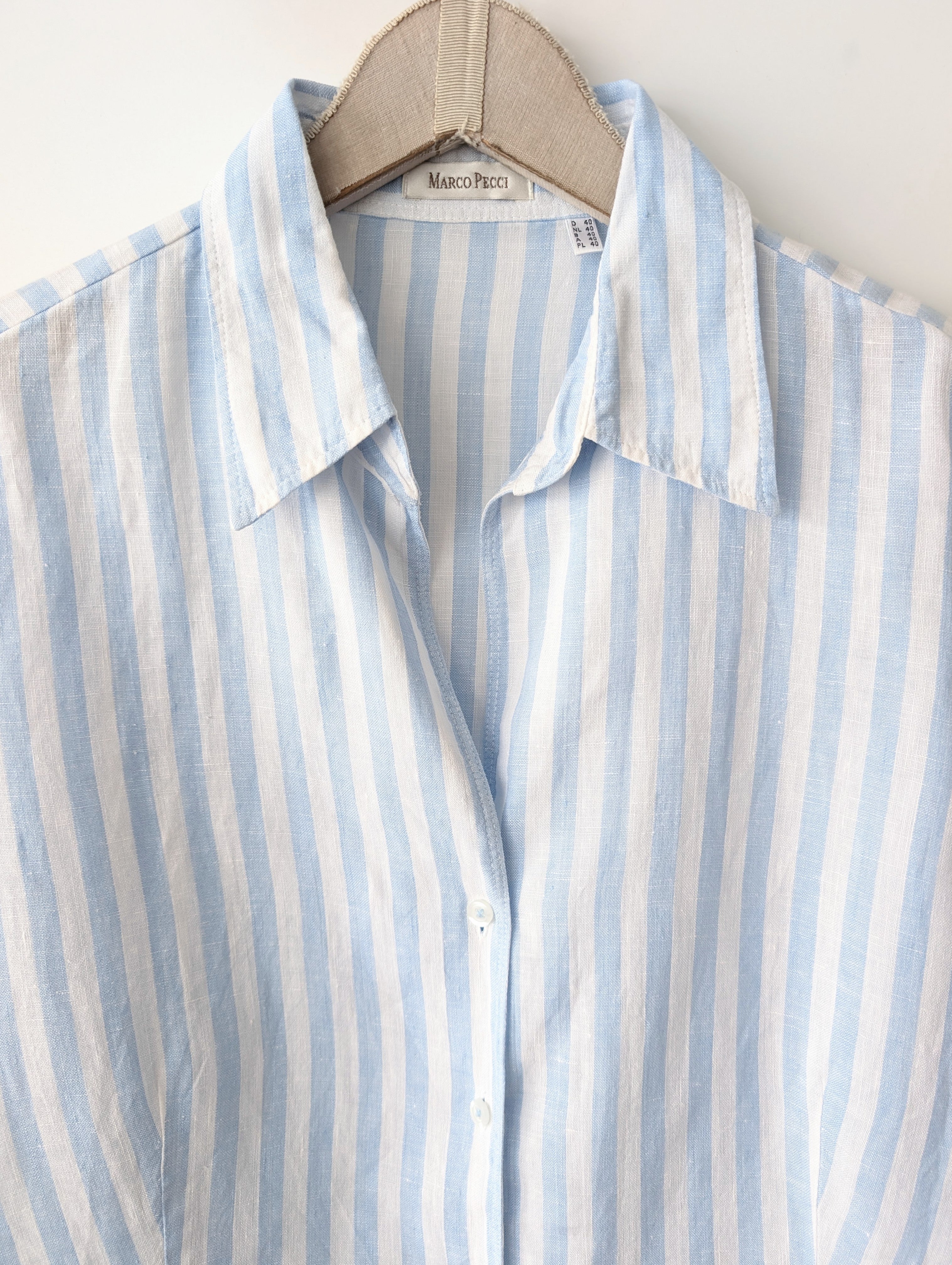 *Leinen* Bluse Premium Basic Nadelstreifen Blau (L)