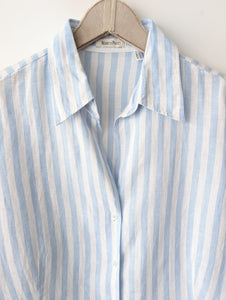 *Leinen* Bluse Premium Basic Nadelstreifen Blau (L)
