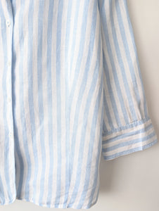 *Leinen* Bluse Premium Basic Nadelstreifen Blau (L)