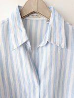 Lade das Bild in den Galerie-Viewer, *Leinen* Bluse Premium Basic Nadelstreifen Blau (L)
