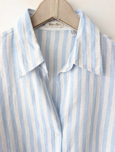 *Leinen* Bluse Premium Basic Nadelstreifen Blau (L)