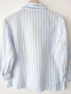*Leinen* Bluse Premium Basic Nadelstreifen Blau (L)
