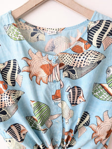 Bluse Cropped Fisch & Muschel Print (XXL)