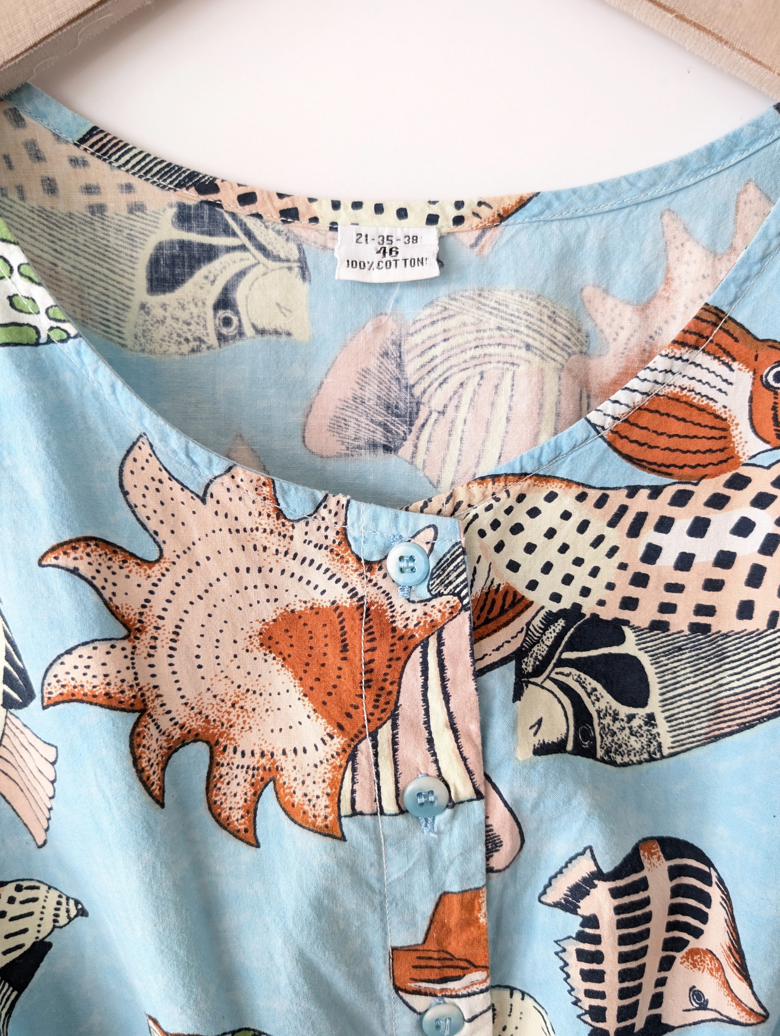 Bluse Cropped Fisch & Muschel Print (XXL)