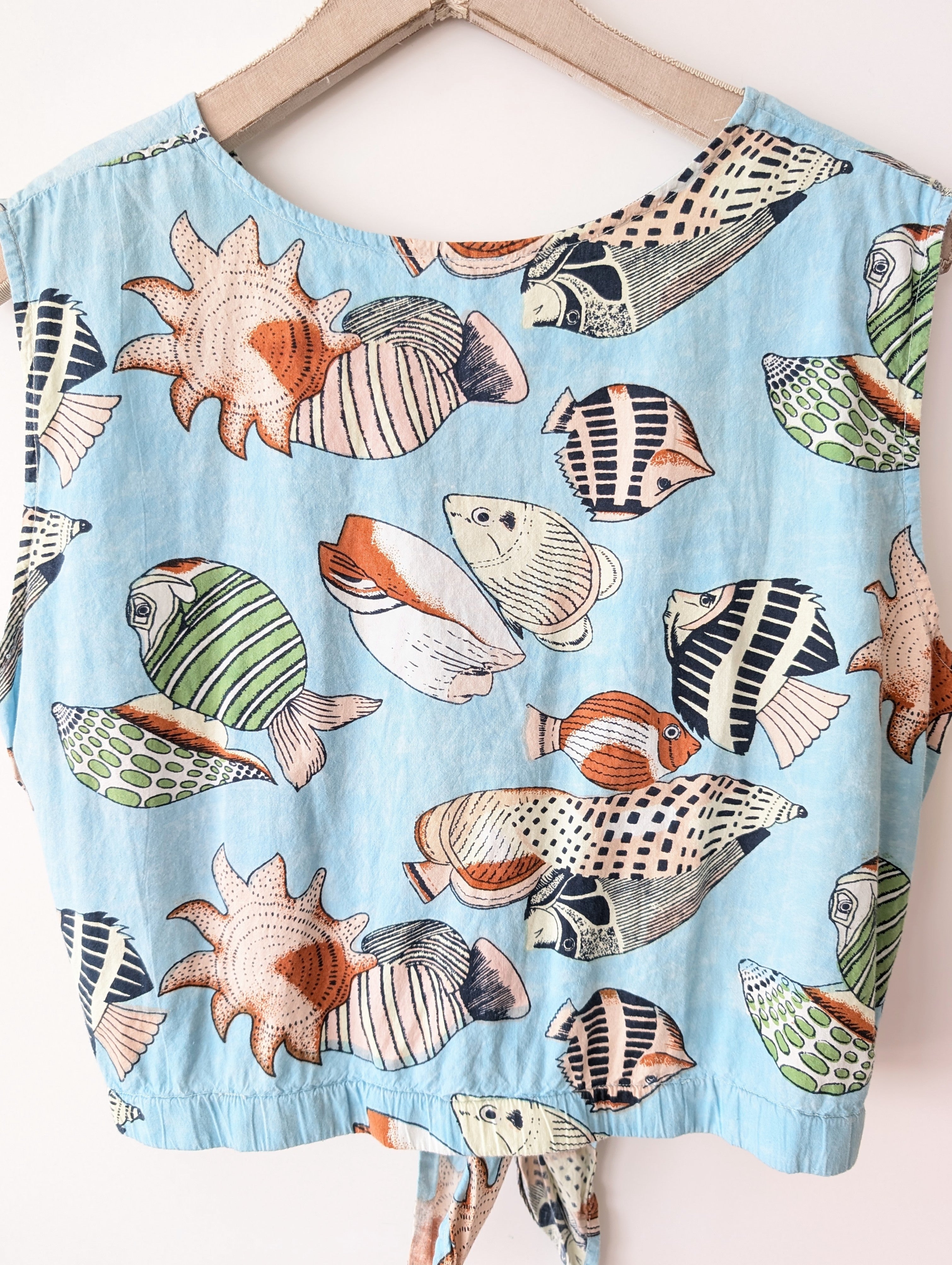 Bluse Cropped Fisch & Muschel Print (XXL)