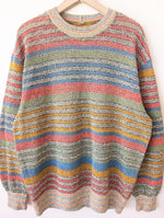 Lade das Bild in den Galerie-Viewer, *Missoni* Pullover Leinen Strick Blockstreifen (XL)
